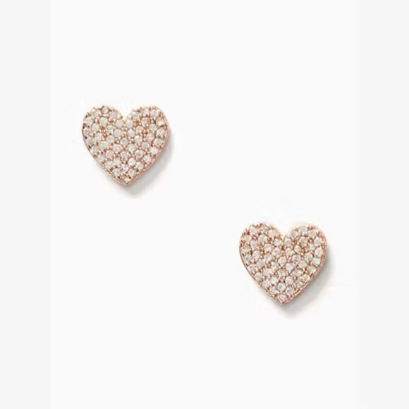 NWT Kate Spade Yours Truly Pave Heart Rose Gold Stud Earrings - Picture 3 of 5